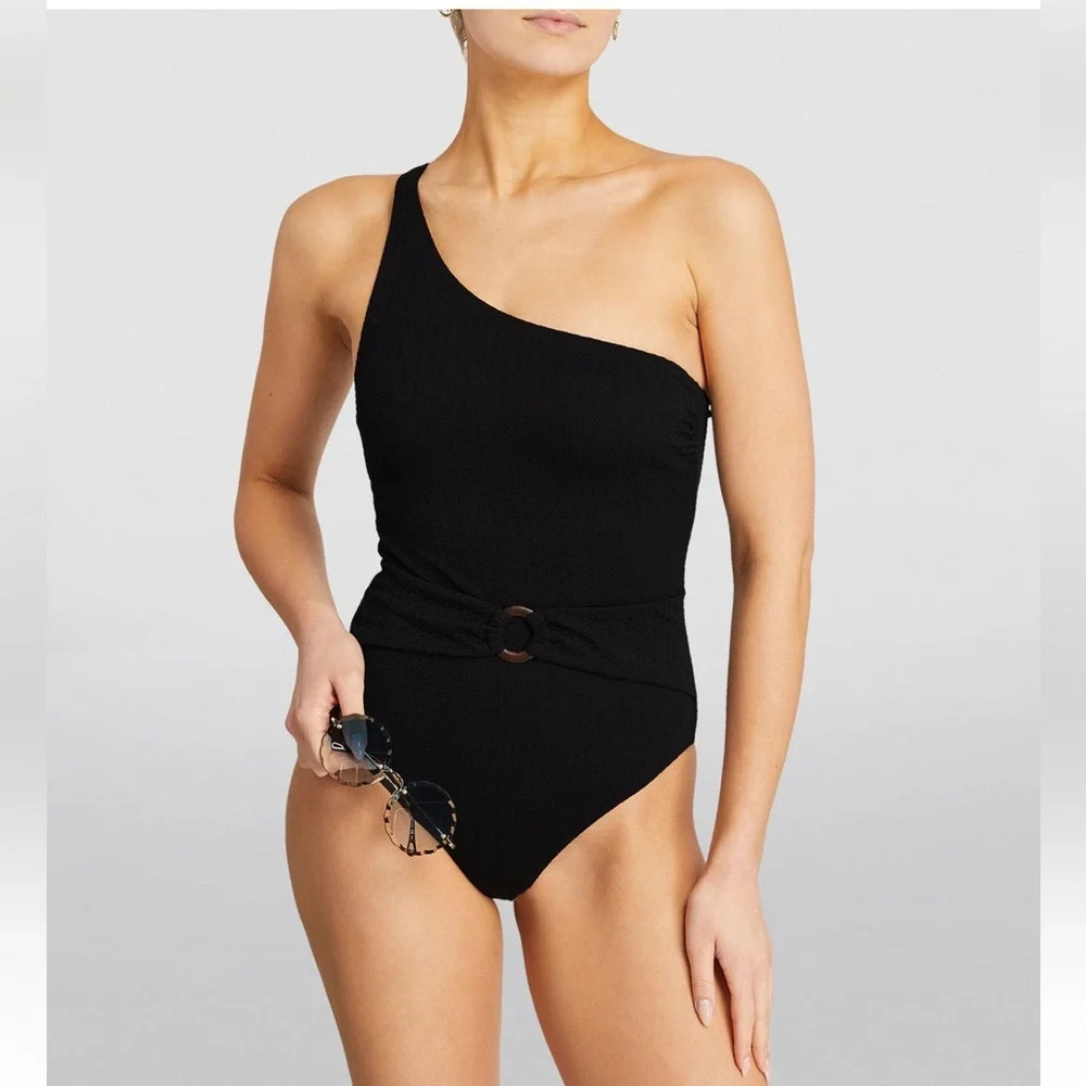 BOTEH One Shoulder Textured Swimsuit Size Medium In Black - Picture 10 of 10